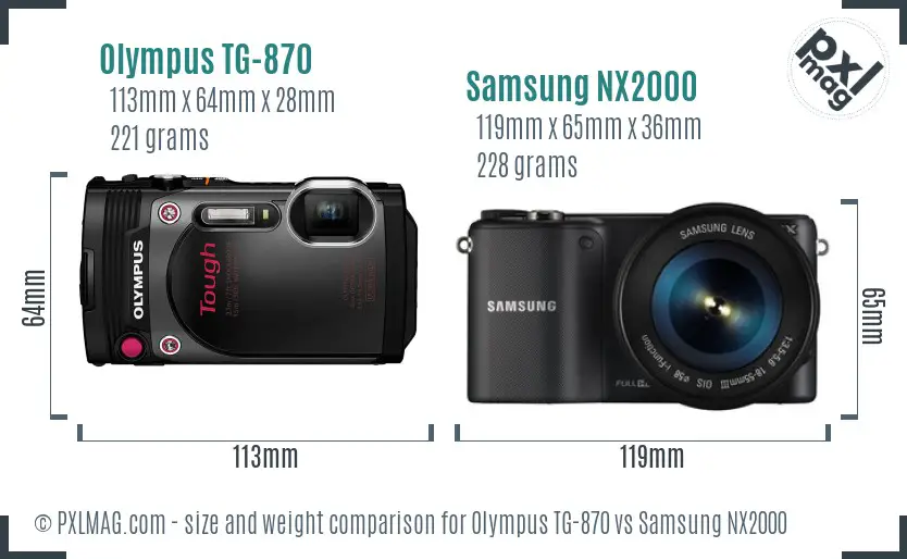 Olympus TG-870 vs Samsung NX2000 size comparison