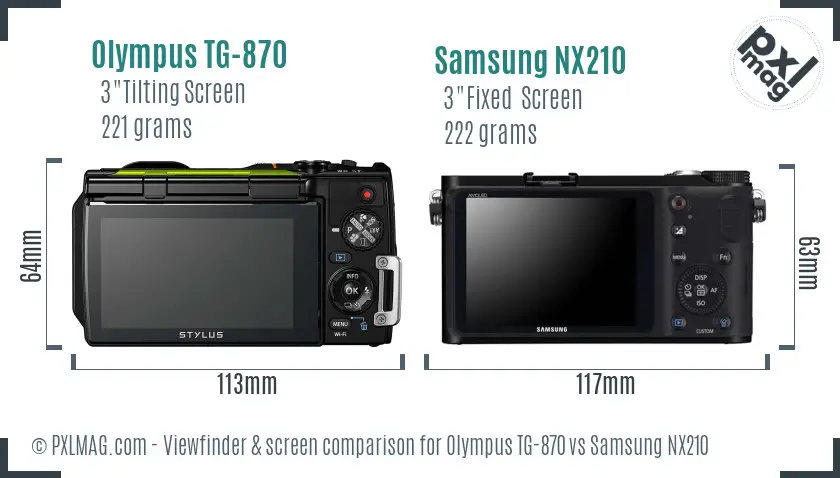 Olympus TG-870 vs Samsung NX210 Screen and Viewfinder comparison