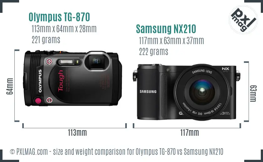 Olympus TG-870 vs Samsung NX210 size comparison