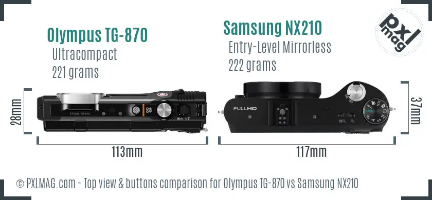 Olympus TG-870 vs Samsung NX210 top view buttons comparison