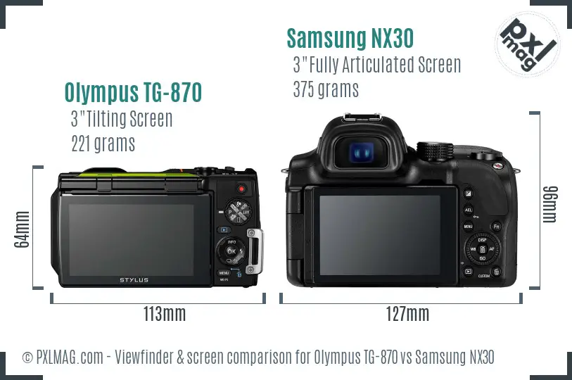 Olympus TG-870 vs Samsung NX30 Screen and Viewfinder comparison Olympus TG-870 vs Samsung NX30 Screen and Viewfinder comparison