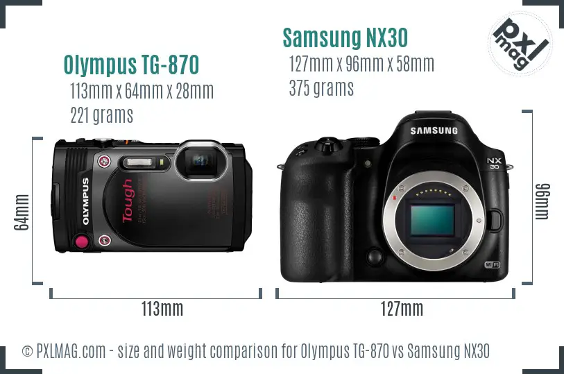 Olympus TG-870 vs Samsung NX30 size comparison Olympus TG-870 vs Samsung NX30 size comparison