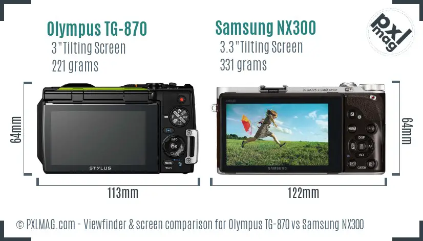 Olympus TG-870 vs Samsung NX300 Screen and Viewfinder comparison