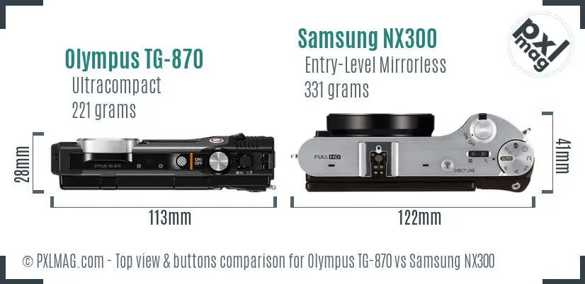 Olympus TG-870 vs Samsung NX300 top view buttons comparison