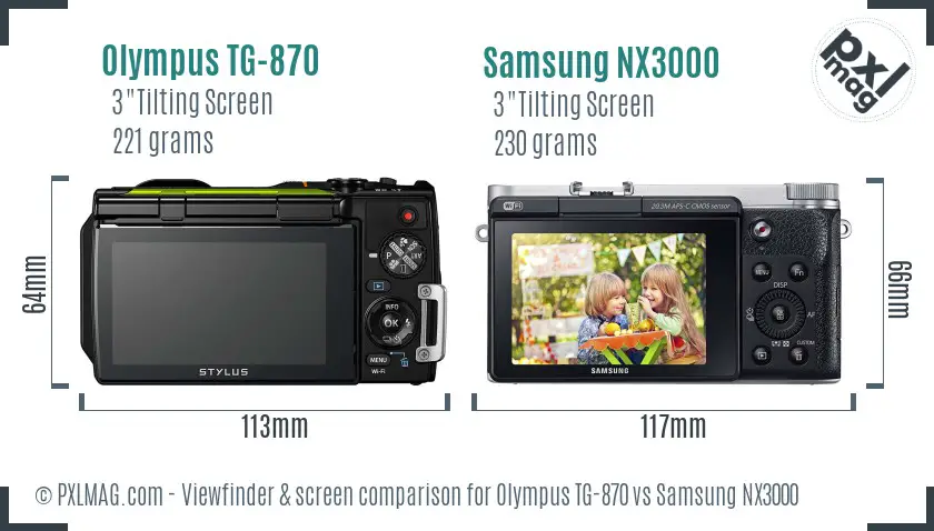 Olympus TG-870 vs Samsung NX3000 Screen and Viewfinder comparison