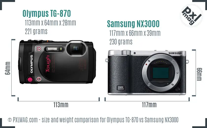 Olympus TG-870 vs Samsung NX3000 size comparison
