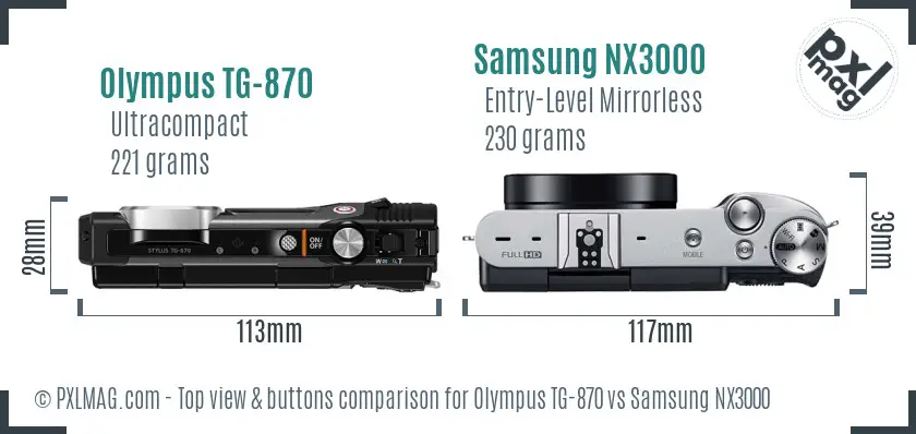 Olympus TG-870 vs Samsung NX3000 top view buttons comparison