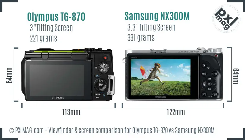 Olympus TG-870 vs Samsung NX300M Screen and Viewfinder comparison Olympus TG-870 vs Samsung NX300M Screen and Viewfinder comparison