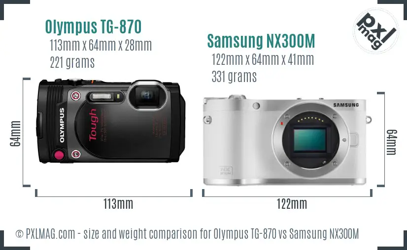 Olympus TG-870 vs Samsung NX300M size comparison Olympus TG-870 vs Samsung NX300M size comparison
