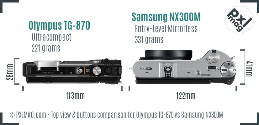 Olympus TG-870 vs Samsung NX300M top view buttons comparison Olympus TG-870 vs Samsung NX300M top view buttons comparison