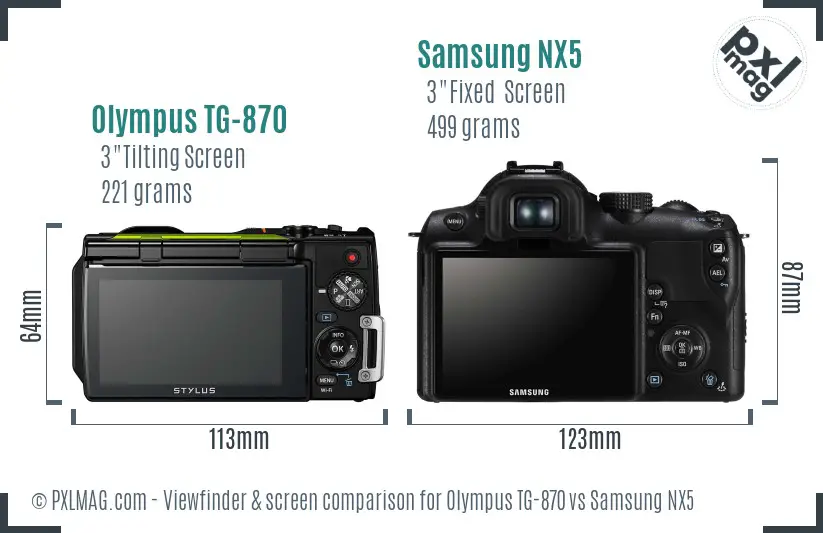 Olympus TG-870 vs Samsung NX5 Screen and Viewfinder comparison