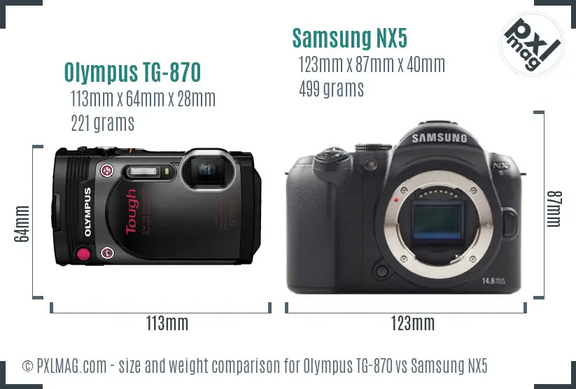 Olympus TG-870 vs Samsung NX5 size comparison