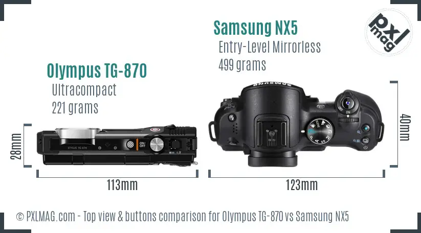 Olympus TG-870 vs Samsung NX5 top view buttons comparison