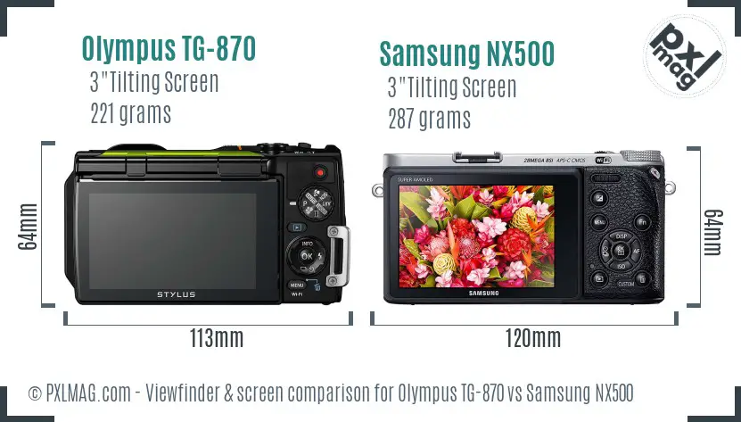 Olympus TG-870 vs Samsung NX500 Screen and Viewfinder comparison