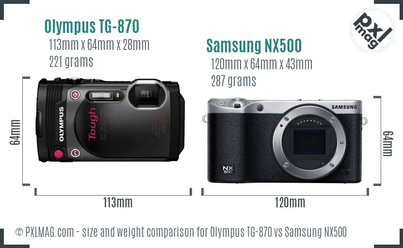 Olympus TG-870 vs Samsung NX500 size comparison