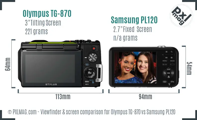 Olympus TG-870 vs Samsung PL120 Screen and Viewfinder comparison