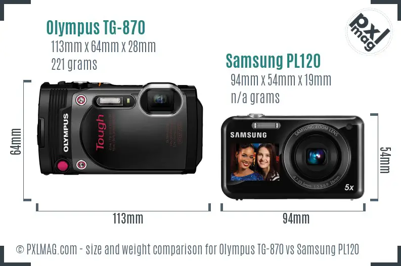 Olympus TG-870 vs Samsung PL120 size comparison