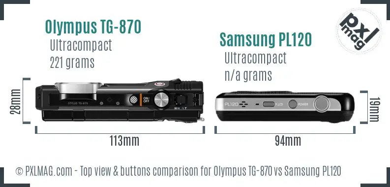 Olympus TG-870 vs Samsung PL120 top view buttons comparison