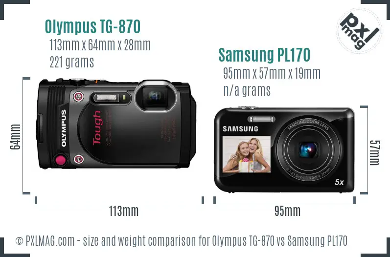 Olympus TG-870 vs Samsung PL170 size comparison