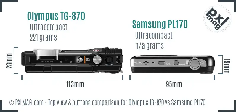 Olympus TG-870 vs Samsung PL170 top view buttons comparison