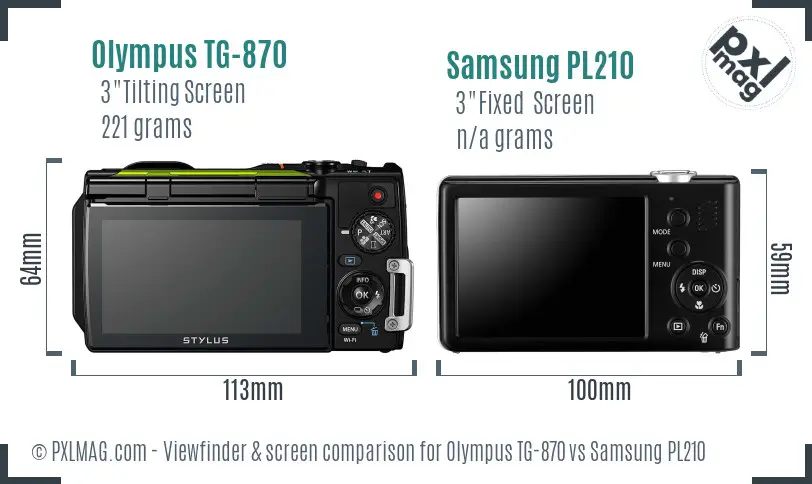 Olympus TG-870 vs Samsung PL210 Screen and Viewfinder comparison