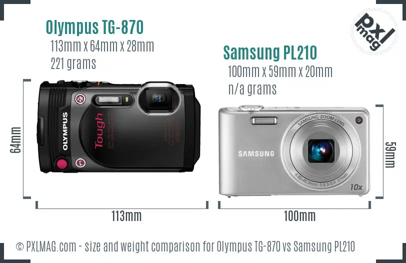 Olympus TG-870 vs Samsung PL210 size comparison