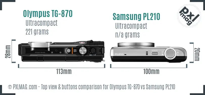Olympus TG-870 vs Samsung PL210 top view buttons comparison