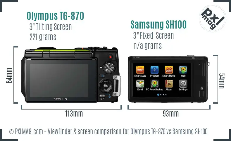 Olympus TG-870 vs Samsung SH100 Screen and Viewfinder comparison