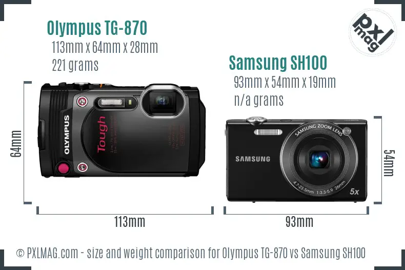 Olympus TG-870 vs Samsung SH100 size comparison