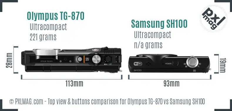 Olympus TG-870 vs Samsung SH100 top view buttons comparison