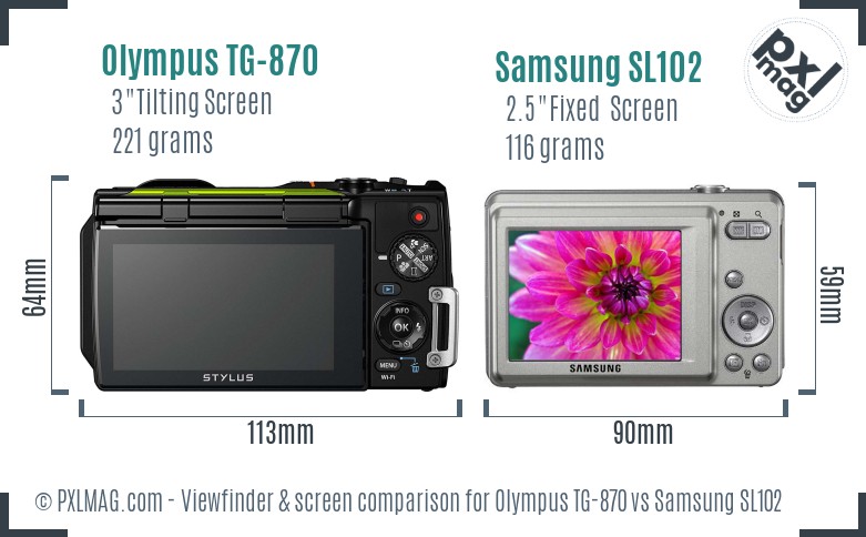 Olympus TG-870 vs Samsung SL102 Screen and Viewfinder comparison