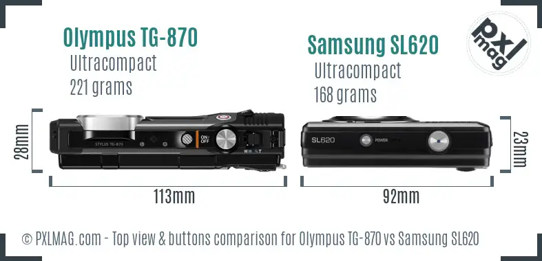 Olympus TG-870 vs Samsung SL620 top view buttons comparison