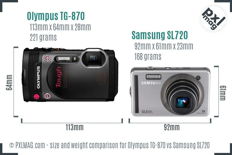 Olympus TG-870 vs Samsung SL720 size comparison
