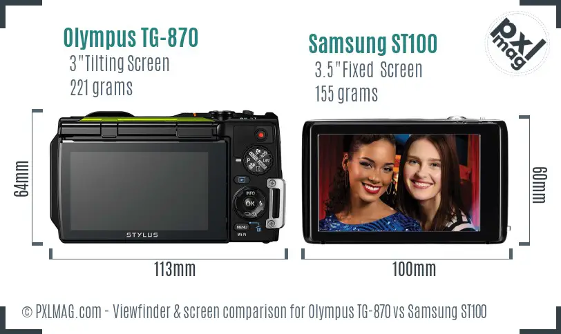 Olympus TG-870 vs Samsung ST100 Screen and Viewfinder comparison