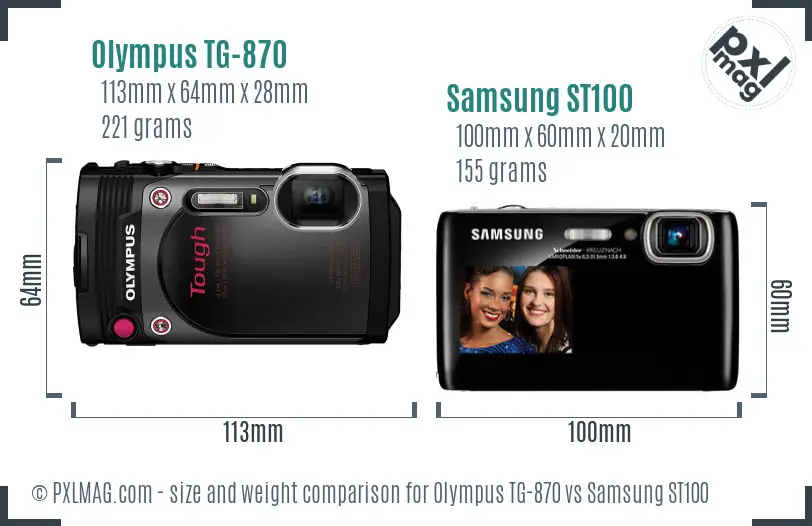 Olympus TG-870 vs Samsung ST100 size comparison