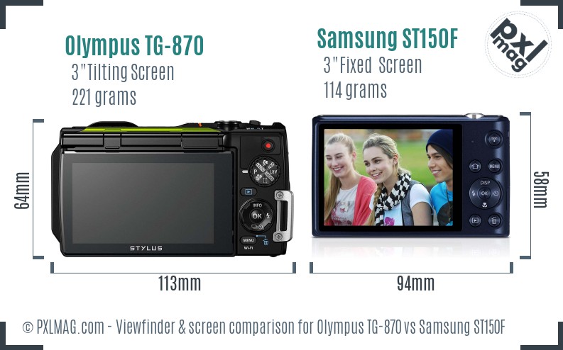 Olympus TG-870 vs Samsung ST150F Screen and Viewfinder comparison