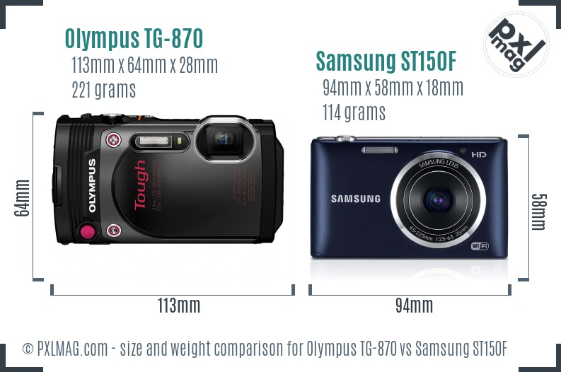 Olympus TG-870 vs Samsung ST150F size comparison Olympus TG-870 vs Samsung ST150F size comparison