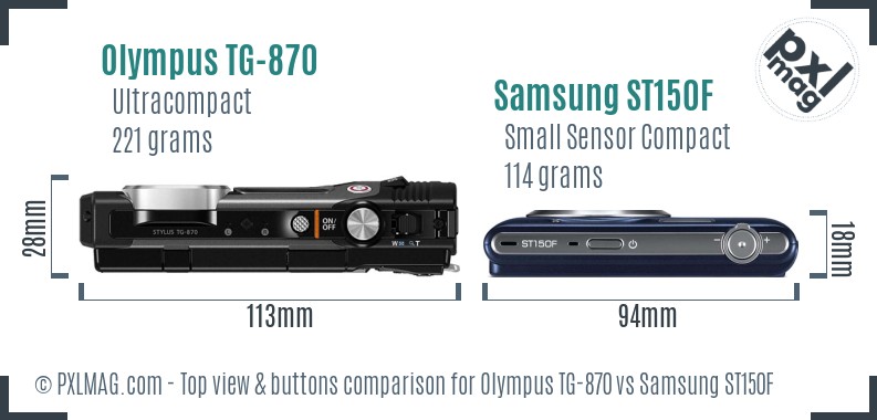 Olympus TG-870 vs Samsung ST150F top view buttons comparison