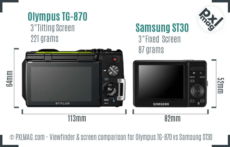Olympus TG-870 vs Samsung ST30 Screen and Viewfinder comparison