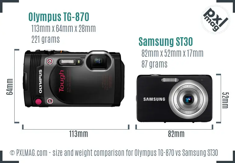 Olympus TG-870 vs Samsung ST30 size comparison
