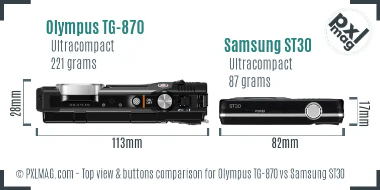 Olympus TG-870 vs Samsung ST30 top view buttons comparison