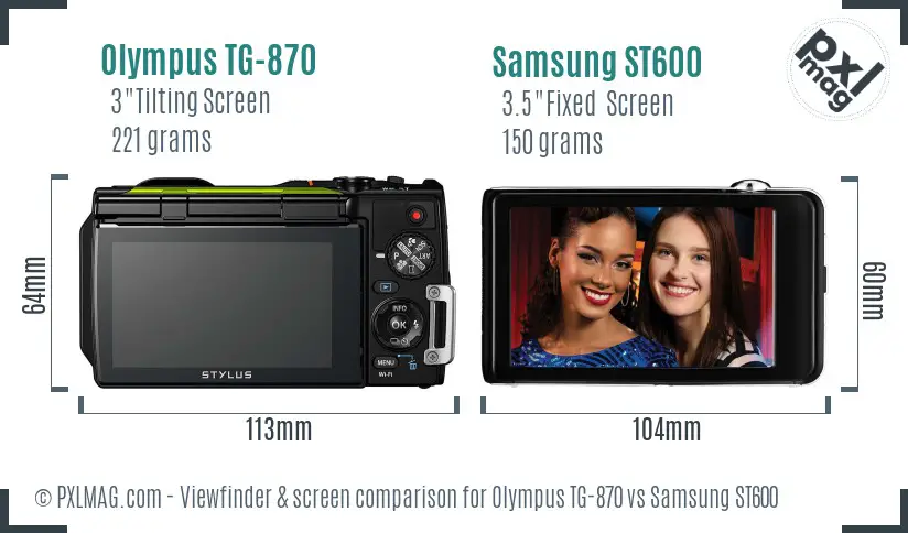 Olympus TG-870 vs Samsung ST600 Screen and Viewfinder comparison