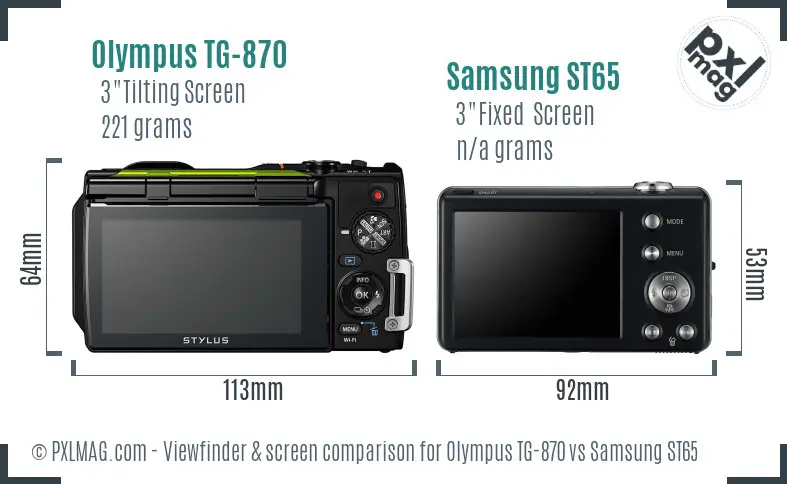 Olympus TG-870 vs Samsung ST65 Screen and Viewfinder comparison