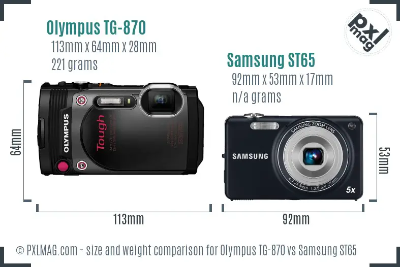 Olympus TG-870 vs Samsung ST65 size comparison