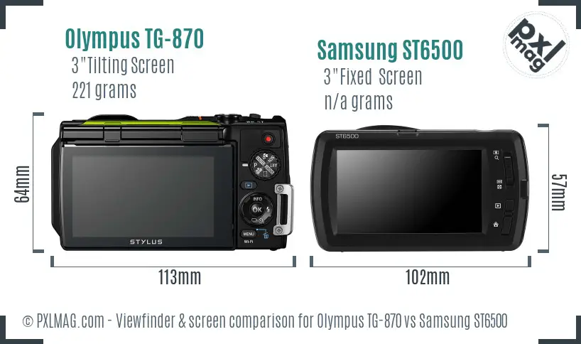 Olympus TG-870 vs Samsung ST6500 Screen and Viewfinder comparison