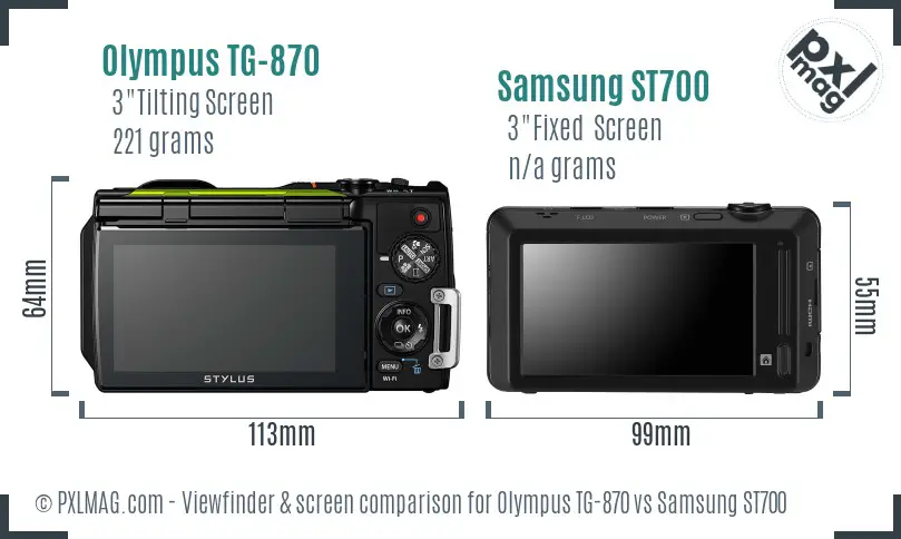 Olympus TG-870 vs Samsung ST700 Screen and Viewfinder comparison
