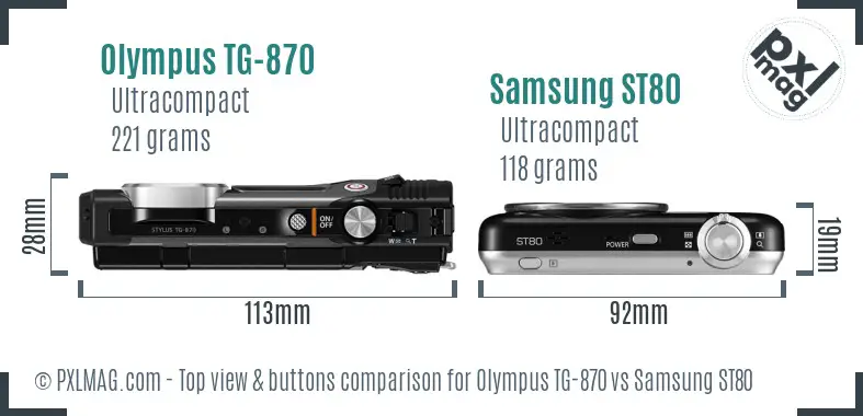 Olympus TG-870 vs Samsung ST80 top view buttons comparison