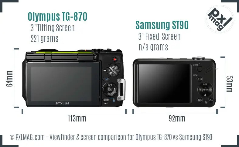 Olympus TG-870 vs Samsung ST90 Screen and Viewfinder comparison