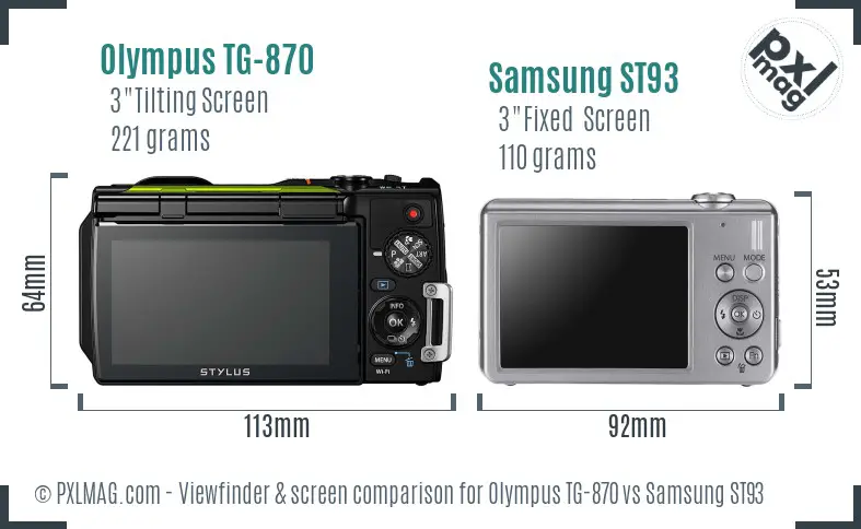 Olympus TG-870 vs Samsung ST93 Screen and Viewfinder comparison