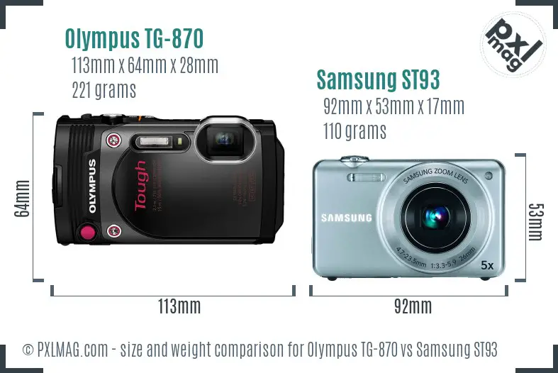 Olympus TG-870 vs Samsung ST93 size comparison